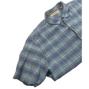 Tommy Bahama 100% Linen Shirt Mens XL Blue Plaid Short Sleeve Button Up